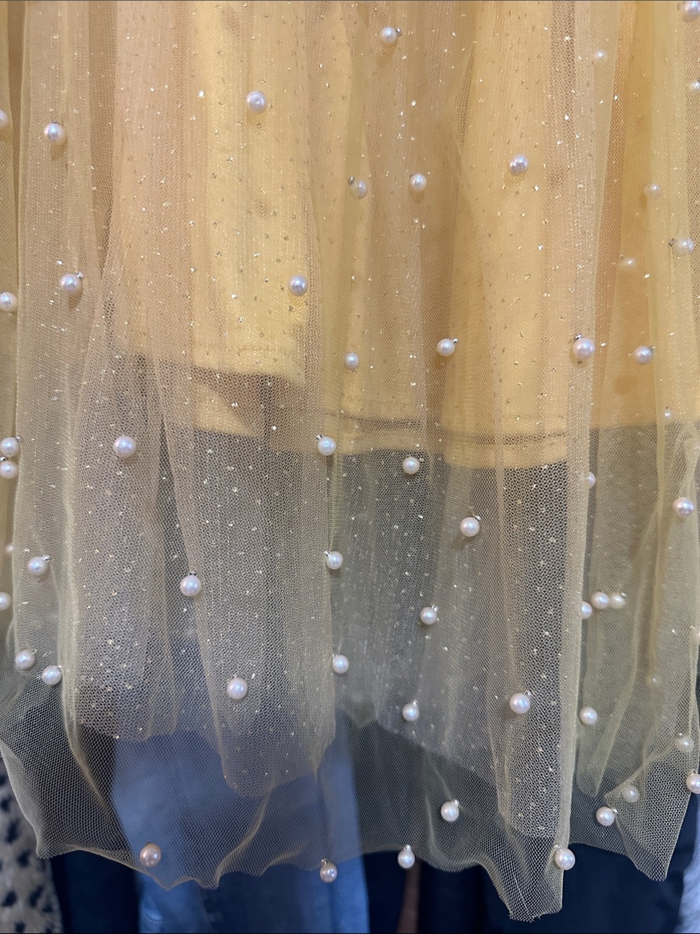 Vintage Yellow Pearl-Embellished Tulle Glitter Skirt - Picture 3 of 7